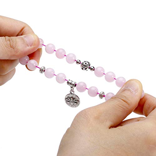 Top Plaza Healing Crystal Stone Rose Quartz White Jade Beads Stretch Bracelets Set Chakra Yoga Reiki Gemstone Beaded Bracelet Lotus Leaves Charm Jewelry For Womens #TOP4