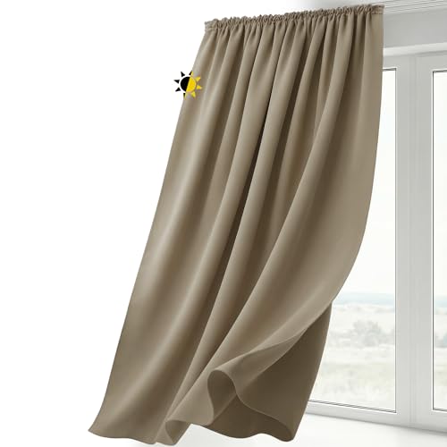 BEAUTEX Verdunkelungsgardine mit Kräuselband U-Band, Blackout Vorhang Blickdicht abdunkelnd, Größe und Farbe wählbar (Breite: 300 cm, Höhe: 245 cm, Hellbraun)