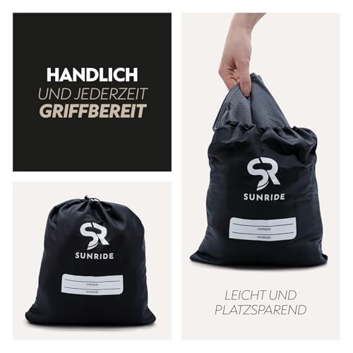 SUNRIDE Kühldecke für Pferde (Cool Down) 3-teilig - mit Halsteil und Tuch - sofortiger Kühleffekt durch Verdunstungskälte - nachhaltig - einfache Anwendung - grau (115 cm)