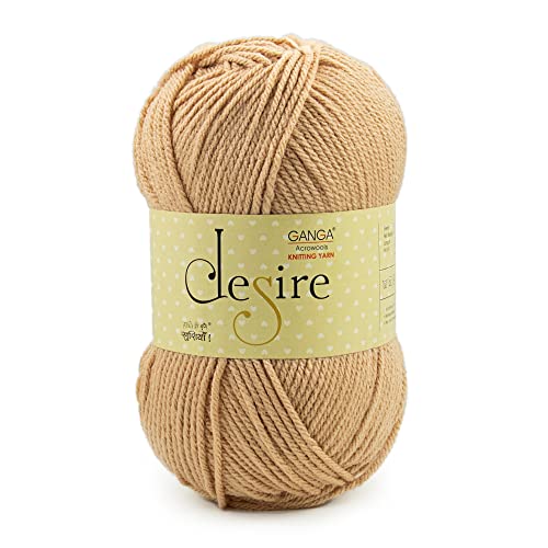 Image of Ganga Acrowools Acrylic Desire Hand Knitting and Crochet Yarn. Pack of 1 Ball - 100Gms. Shade No - Dsr021, Beige