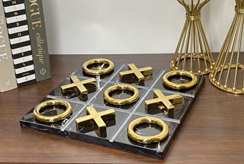 Juego de Mesa Tic Tac Toe en Mármol Negro y Oro miniatura 2