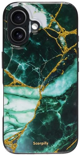 Coque iPhone 16 SCORPIFY : protection premium marbrée aux accents dorés