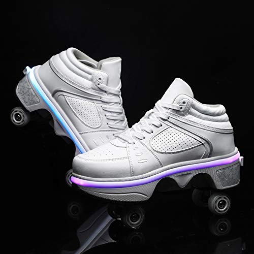 Vervorming Rolschoenen Unisex LED-schaatsschoenen Pop-out Wiel Rolschaatsschoenen Automatische Wandelschoenen Onzichtbare Katrolschoenen Schaatsen,Silver-EU39/UK5.5