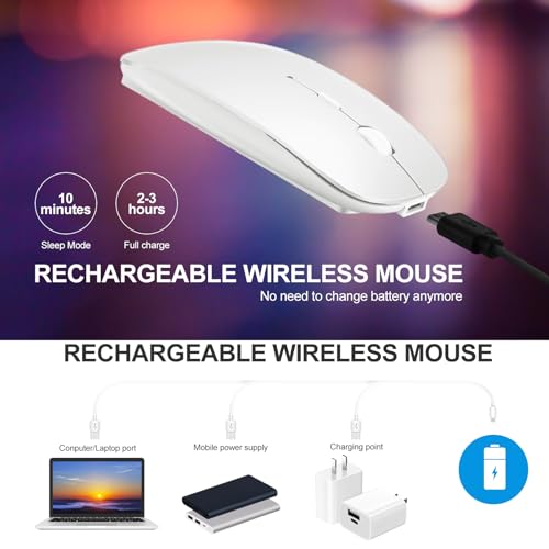 Image of KLO Rechargeable Bluetooth 5.2 /3.0 /Type-C /USB-2.4G Mouse for MacBook /MacBook air /Pro /iPad, Wireless Mouse for Laptop /Notebook /pc /iPad /Chromebook (White)