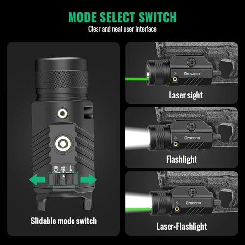 Image of Gmconn 1250 Lumen Tactical Flashlight Green Laser Light Combo, Rechargeable Pistol Light with Strobe /Momentary Compatible with Picatinny