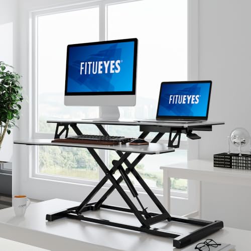 Image of FITUEYES Height Adjustable Standing Desk 32 inch Wide Sit to Stand Converter
