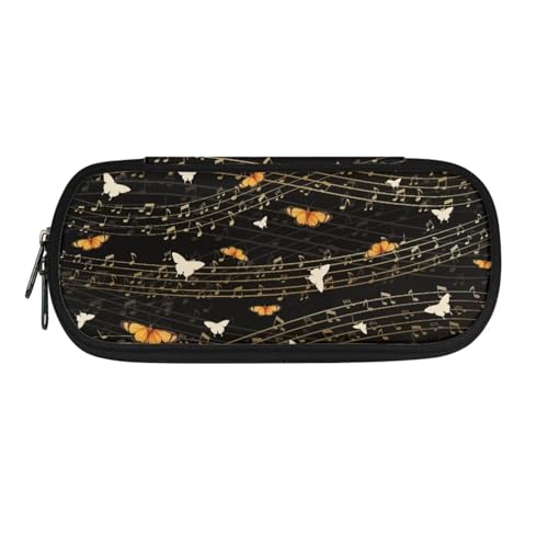 Image of Gold Butterflies Music Notes Print Pen Carrying Case, Large Opening Pencil Case Pencil Box Pen Holder Office Travel Toiletry Carry Pouch
