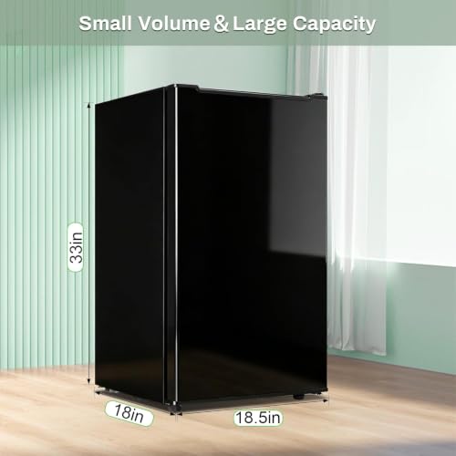 Image of Mini Upright freezer 3.6 Cubic Feet Mini Freezer, Single Door Compact Freezer with Reversible Stainless Steel Door, 3-Speed Temperature Adjustment Small freezer for Home, Glossy Black