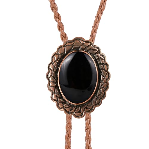 Image of Jeilwiy Bolo Tie for Men Real Stone Westwern Cowboy Ties Silver Bolos Women Leather Necktie Gift for Birthday Christmas
