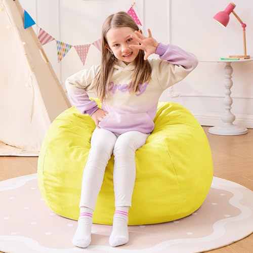 Image of Bean Bag Chairs for Kids - 2.5FT Round Memory Foam Furniture BeanBag Chair - Kids /Teens Bean Bag Sofa with Soft Micro Fiber Cover - Fluffy Couch for Playroom Living Room Bedroom, Yellow
