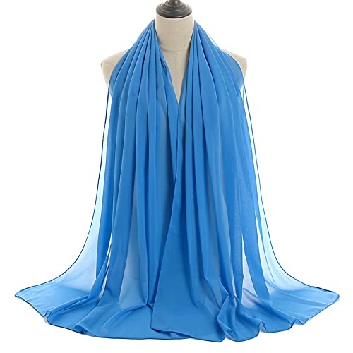 Your Smile For Women Lightweight Breathable Solid Color Soft Chiffon Long Fashion Scarves Sunscreen Shawls (Baby Blue) #TOP3