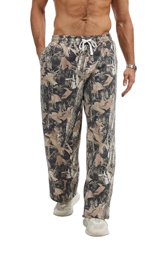 Men's Camo Sweatpants Casual Baggy Jogger Drawstring Elastic Waist Athletic Lounge Trousers Workout Streetwear Pants
