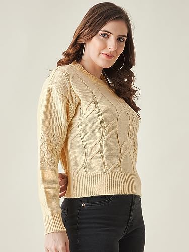 Image of Modeve Self Design Round Neck Casual Women Crop Top Sweater||Winterwear||
