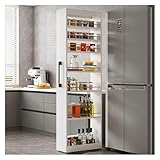 7-stöckiger schmaler Rollwagen, mobiles Gewürzregal mit Griff und Rädern, Metall, für Kühlschrank, Speisekammer, Waschküche (weiß, 55 x 15 x 185 cm)