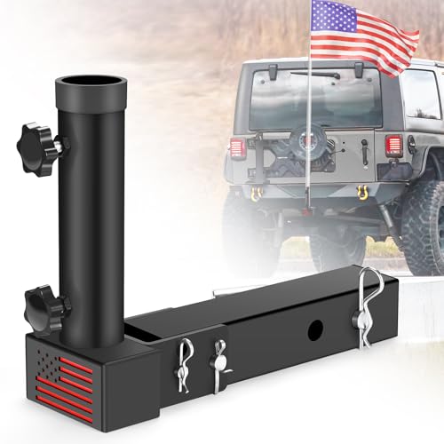 GADFISH Trailer Hitch Flagpole Mount - Universal Flag Mount for 2 Receiver Black (1 Flagpole)