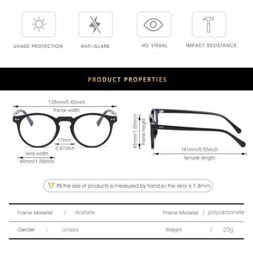 Image of Gleyemor Blue Light Glasses for Men Women, Round Blue Light Blocking Computer Glasses Daily UV400 Protection Eyeglasses (Black)
