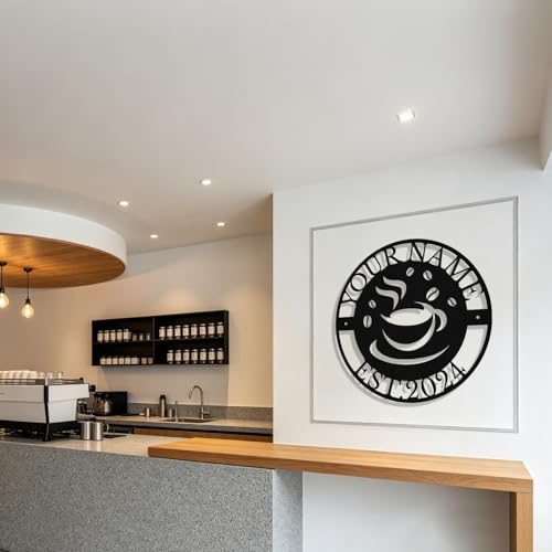 Image of Personalized Coffee Metal Sign, Custom Coffee Bar Signs, Custom Name Signs for Cafe Station, Coffee Wall Art Decor for Kitchen, Cafe Shop Decor, Cafe Lover Gift