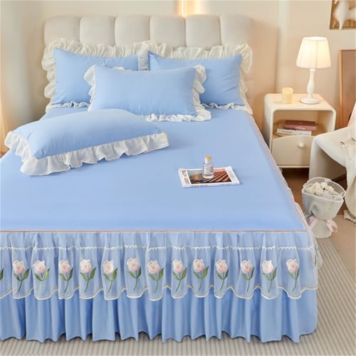 Jupe de lit kaki 200x220 avec drap-housse plissé tulipe moderne matelassé