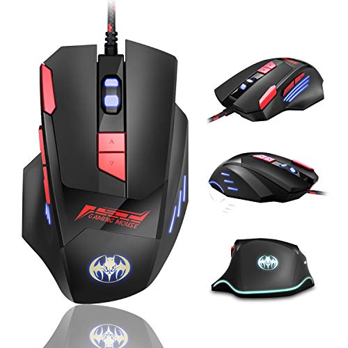 iAmotus Souris Gamer 6800 DPI[7 dpi Ajustable]Souris de jeu USB Filaire Professionnelle 8 Boutons Rétroéclairage LED Design Ergonomique Mouse Optique pour PC, Ordinateur du Bureau, Ordinateur Portable
