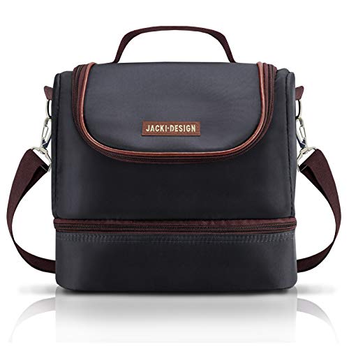 BOLSA TÉRMICA MARMITA ACADEMIA FITNESS COM 2 COMPARTIMENTOS ALÇA AJUSTÁVEL MASCULINA LISA JACKI DESIGN PRETO MARROM