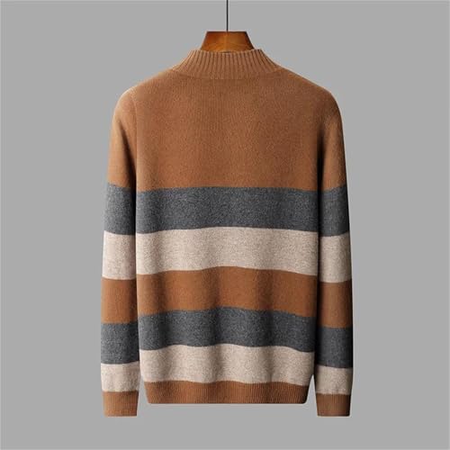 Men's Quarter-Zip Merino Wool Sweater Mock Neck Color Blocked Pullover Fall Loose Thickening Jumper 7