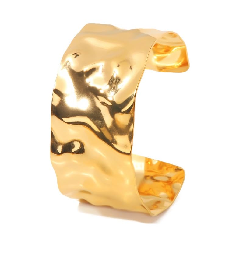 Vintage Boho Hammered Chunky Cuff Bracelets for Women - Wide Irregular Statement Bangle with Rustic Texture - Adjustable, Hand-Polished for Comfort - Versatile Deluxe