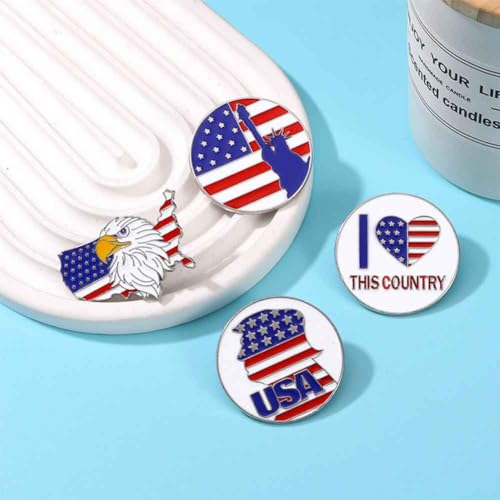 Image of American Flag Brooch Pins USA 4th of July Brooches for Women Men Red White Blue Flag Lapel Pins Independence Memorial Day Brooches Patriotic Clothing Dress Suit Emblem Medal Accessories 4 Pcs /set（Style01）