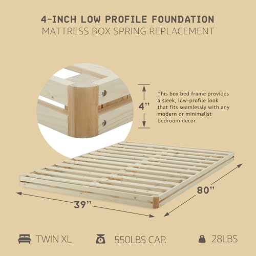 Image of Hercules 4 Inch Low Profile Foundation Mattress Box Spring Replacement, Twin XL