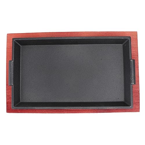 UTHCLO 1 Pieza sartén bandejas para servir bistec interior cocinando Parilla Hornada cacerola placa para asar plato de barbacoa plato para hornear de metal plato de bistec de madera Negro