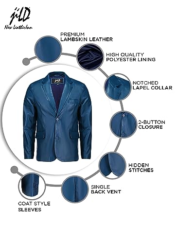 Image of Jild Invisible Stitching Casual Leather Blazer for Men - 2-Button Closure Coat Style Regular Fit Lambskin Leather Jacket Men