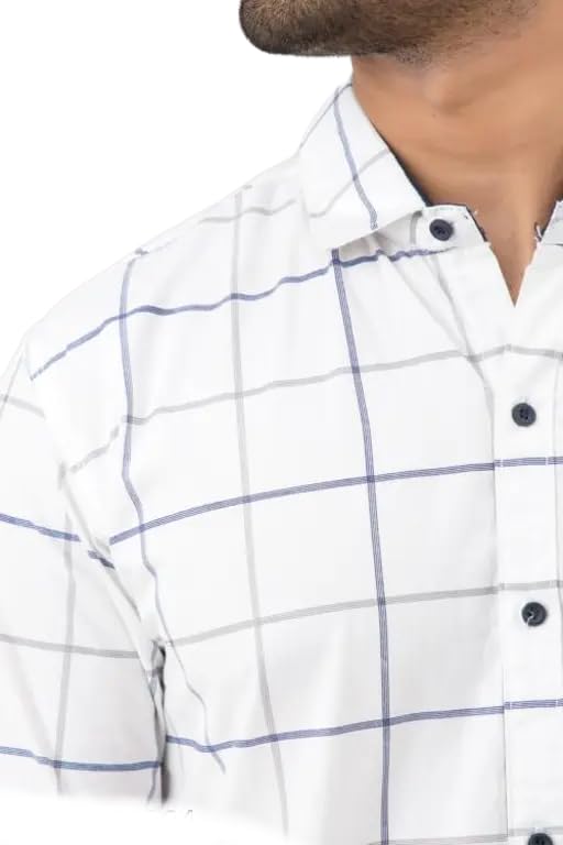 Image of Mahima Ethnic Centre's Men's Checkered Cotton Blend Long Sleeve Button Down Casual Plaid Shirt