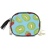 OWFKAY Bolso cruzado de cuero con cadena para mujer, bolso cruzado pequeño para hombro, kiwis y fresas, multicolor