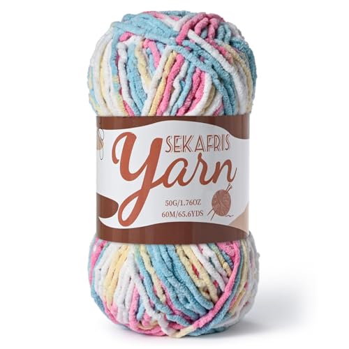 Image of Fluffy Velvet Yarn for Crocheting,Baby Blanket Yarn for Crocheting Soft,50g(65.6yds) Amigurumi Yarns,Plush Chenille Crochet Yarns,Puzzle Yarn for Crochet Weaving Craft(Candy Color)