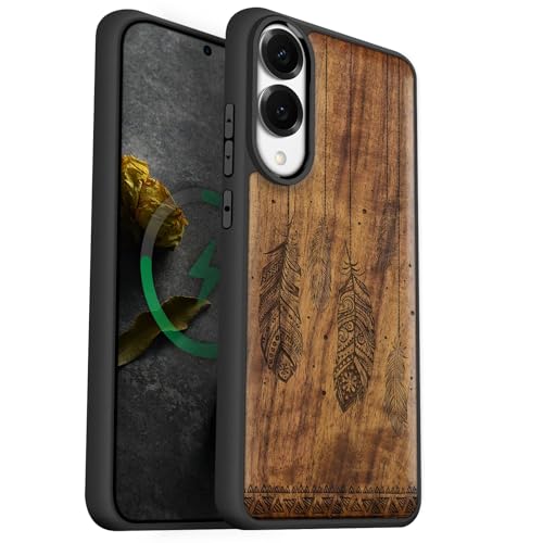 Coque Samsung S25 Edge en bois de noyer sculpté élégant et robuste compatible Magsafe