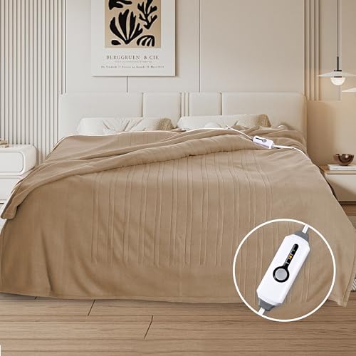 Electric Heated Blanket Full Size 72"x84", Soft Fleece with 10 Hours Auto-Off & 4 Heating Levels, Overheating Protection, Machine Washable, Light Brown