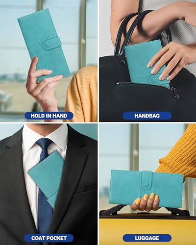 Image of FEDUS Leather Premium Long Currency Holder,Passport Holder for Unisex, Wallet with Card Holder,Id Card,Ticket,Currency,Boarding Pass Slots RFID Protected Travel Accessories Organiser, Cyan