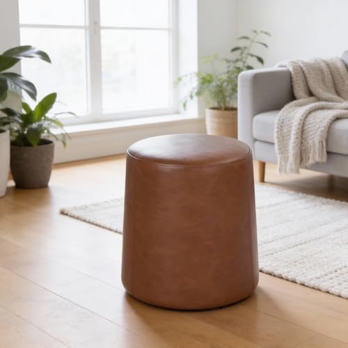 Image of HomePop 17 inch Organic Shape Ottoman - Chestnut Faux Leather