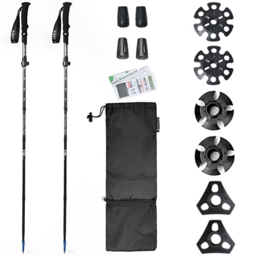 Hiking Life �g���b�L���O�|�[�� �o�R�y���y��195g ���[�T�C�Y34cm�z3K�J�[�{�� �܂��ݎ� 2�{�Z�b�g �L�����v �o�R�p�X�g�b�N �E�H�[�L���O�|�[�� 90-110cm�����\ ���[�P�[�X�t�� �t���i5��� ���{������� �E�H�[�L���O �A