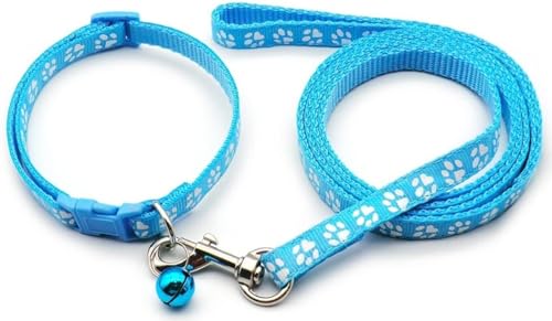 YellowCult Dog/Cat Collar Leash Set with Adjustable Soft Nylon Paw Print Pet Collar for Cats, Puppies, Small Dogs, Fat Rabbits Walking Training, Bell & Quick Release Buckle Safety Lock -[Light Blue] (B0D6GGMBPJ) Amazon Price History, Amazon Price Tracker