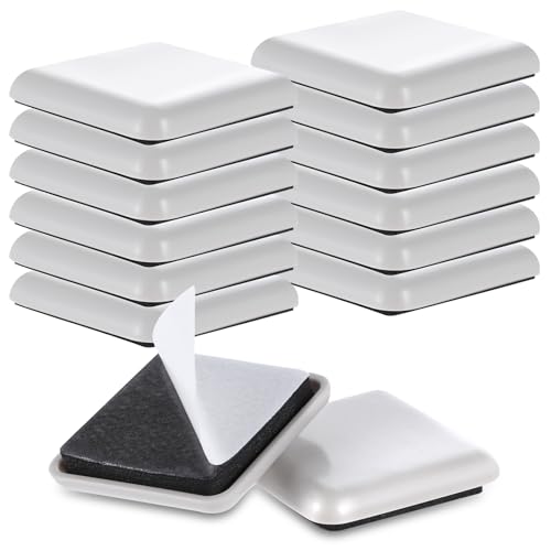 AOZUO 12Pcs Furniture Sliders,1.5 Inches Square Self-Adhesive Furniture Sliders Pads,