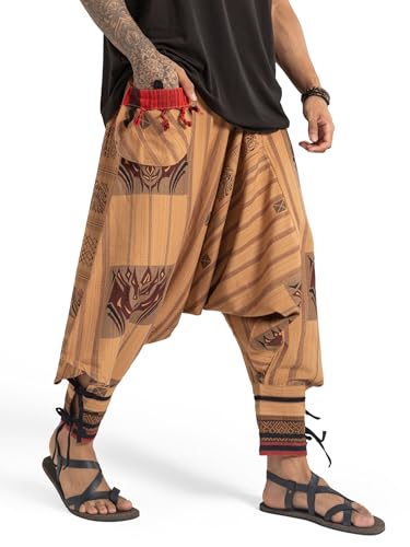 Image of The Veshti Company Hipie Harem Pants for Men Cotton Low Crotch Printed Baggy Bohemian Yoga Pajama Pant (Regular Fit)