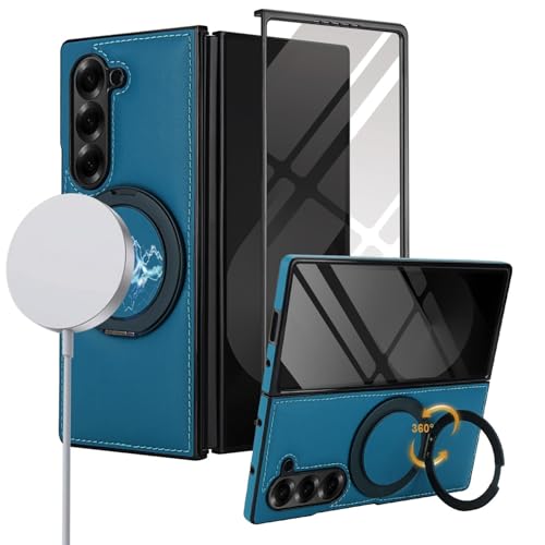 Housse Samsung Z Fold 7 bleue en cuir avec support pour regarder vos vidéos en voyage