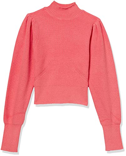 ASTR the label Women's Mock Neck Puff Sleeve Longsleeve Knit Sweater, Coral, X-Large