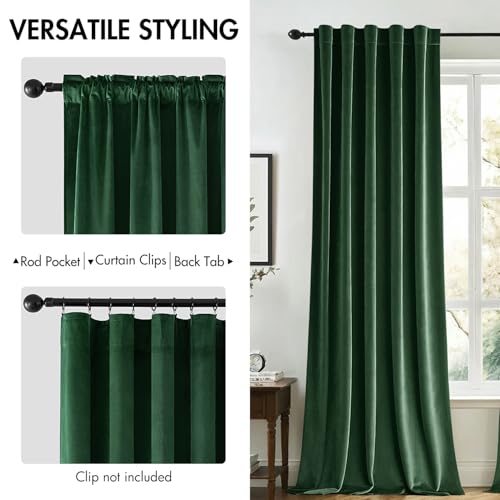 Image of MIULEE Velvet Curtains 52x84 inches 2 Panels Hunter Green Blackout Curtains | Luxury, Bedroom Living Room, Thermal Insulated, Super Soft Window Drapes, Rod Pocket & Back Tab, Christmas Forest Green