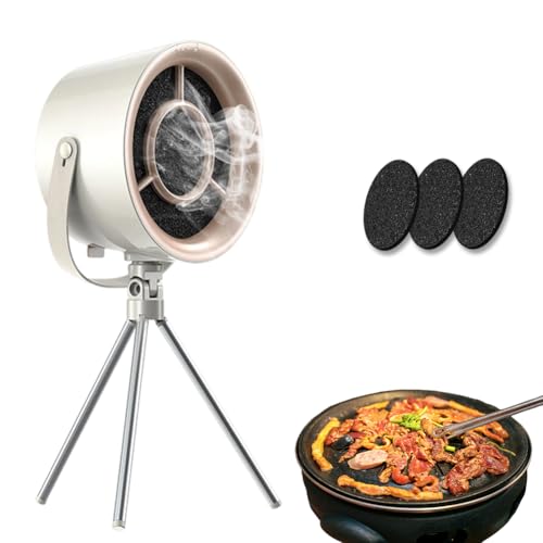 Tragbare Dunstabzugshaube, Tragbare Abzugshaube Desktop mit 3 Geschwindigkeiten, Abnehmbarer & Waschbarer Ventilator, für BBQ, Kochen, Hot Pot, Camping, Wohnmobil (Weiß)
