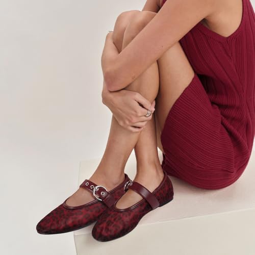 Image of Gothictor Women's Mesh Ballet Flats Round Toe Leopard Mary Jane Shoes Women | Cushioned Comfort, Easy to Style, Buckle Strap, Cheetah Print, Ballerina, Breathable, Wide Width, Non-Slip, Dressy Casual