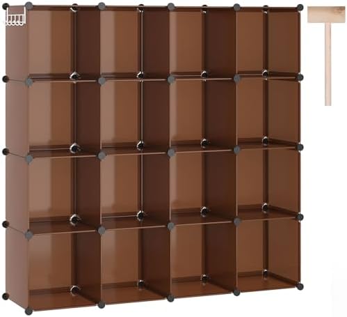 C&AHOME Cube Storage Organizer, 16-Cube Shelves Units, Closet Cabinet, DIY Plastic Modular Book Shelf, Ideal for Bedroom, Living Room, Office, 48.4" L x 12.4" W x 48.4" H Cocoa UPCS16C
