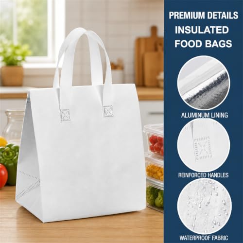 ZENFUN 25 Pack Insulated Take Away Bags Bulk, Small Insulated Cooler Bag Grocery Bag, White Thermal Bags for Hot&cold Frozen Food, Food Delivery, 9.5 x 6 x 10 Inches by ZENFUN - Used condition - Image 3