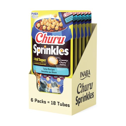 INABA Churu Sprinkles for Cat Soft & Chewy Churu Filled Baked Chicken Cat Treat Meal Topper with Vitamin E and Green Tea Extract 1.05 oz. per Pack 18 Packs Total Tuna Recipe