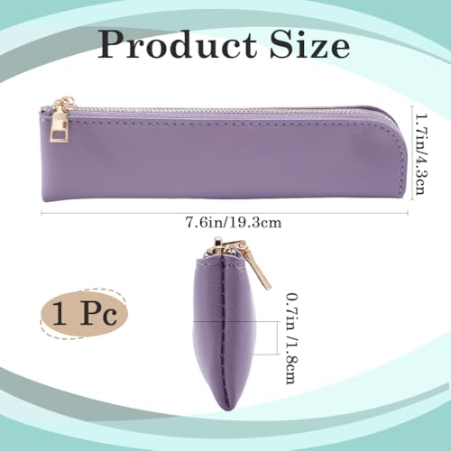 Image of GORGECRAFT PU Leather Case Slim Design Soft Small Aesthetic Pen Pouch Storage Bag Solid Color Portable Zipper Cosmetic Bag for Pen Markers Gifts (Plum)